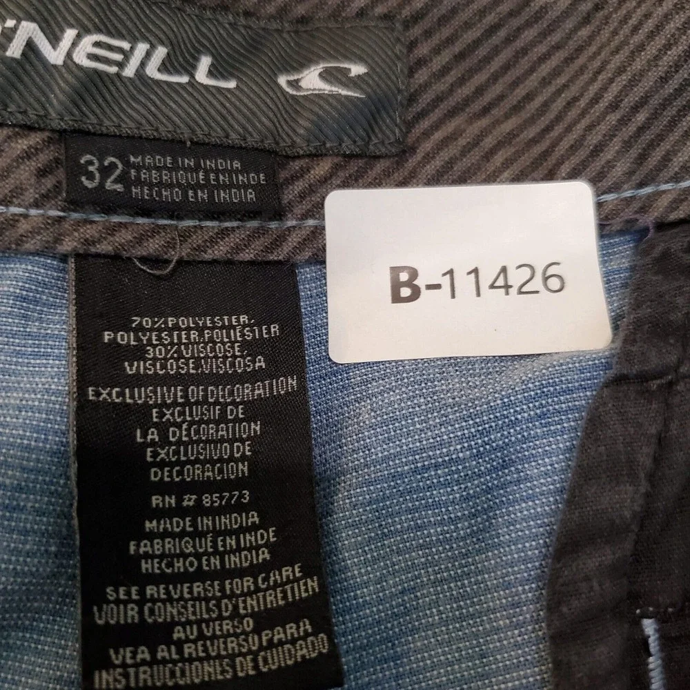 O'Neill Men Shorts 32 Blue Chino Pockets High Rise‎ Polyester Logo 9 in Inseam